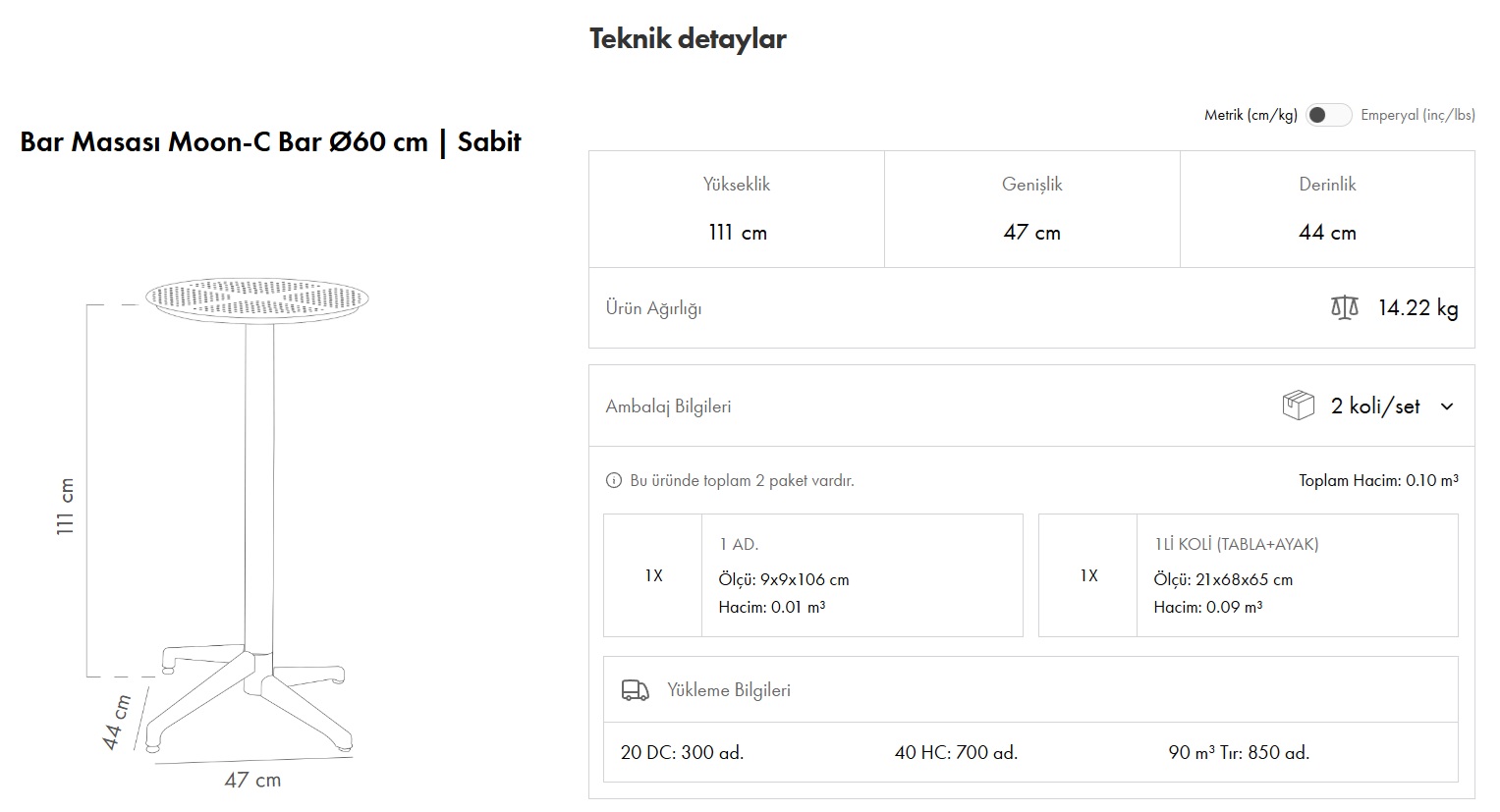 Moon-C Bar Masa Ø60